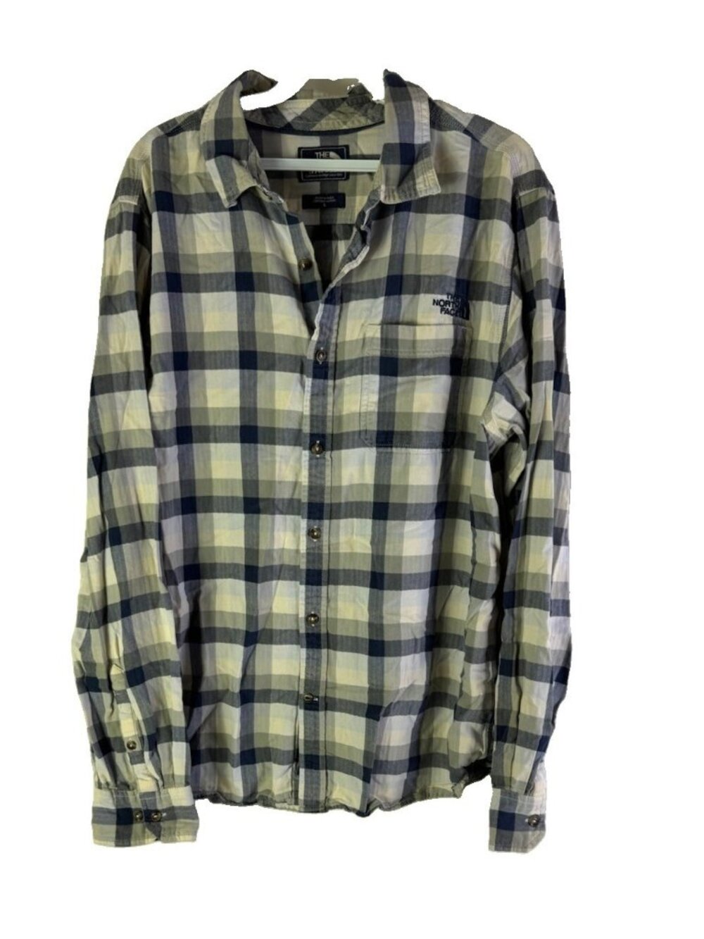 The North Face Button Shirt Rainbow Plaid Spell Out Pocket